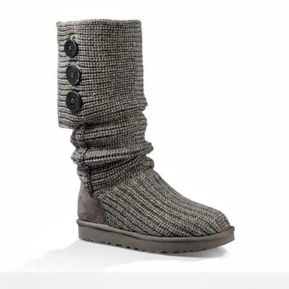 Ugg Classic Cardy Knit Wool Button Tall Size 8 Grey Bohemian Winter Whimsigoth - Picture 2 of 8